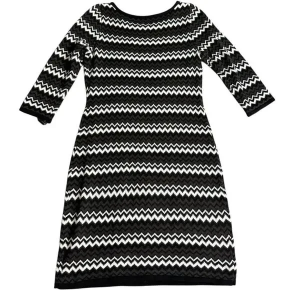 Calvin Klein Black White Chevron Knit Sweater Dress Size M NWT - Picture 2 of 7